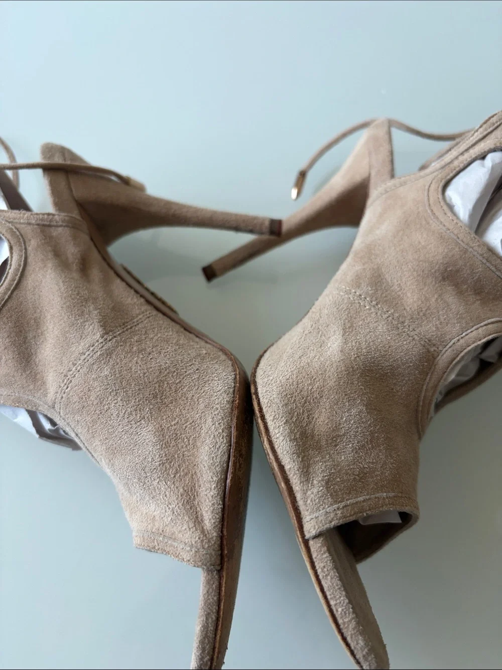 Aquazzura  Nude Sexy Thing Suede Peep Toe Bootie in soft nude suede. Sz 6